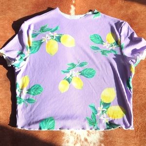🌷 Lemon Pattern Mock Neck Crop Tee Size S